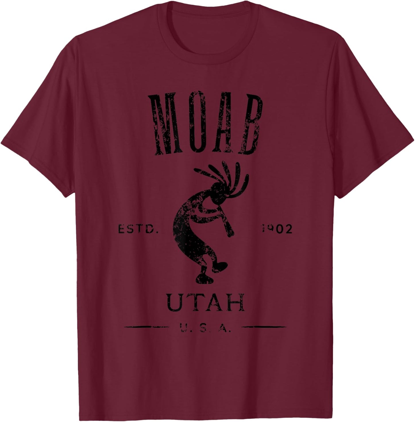 Moab Utah Kokopelli Souvenir Distressed Design T-Shirt - T-Shirt | Maroon