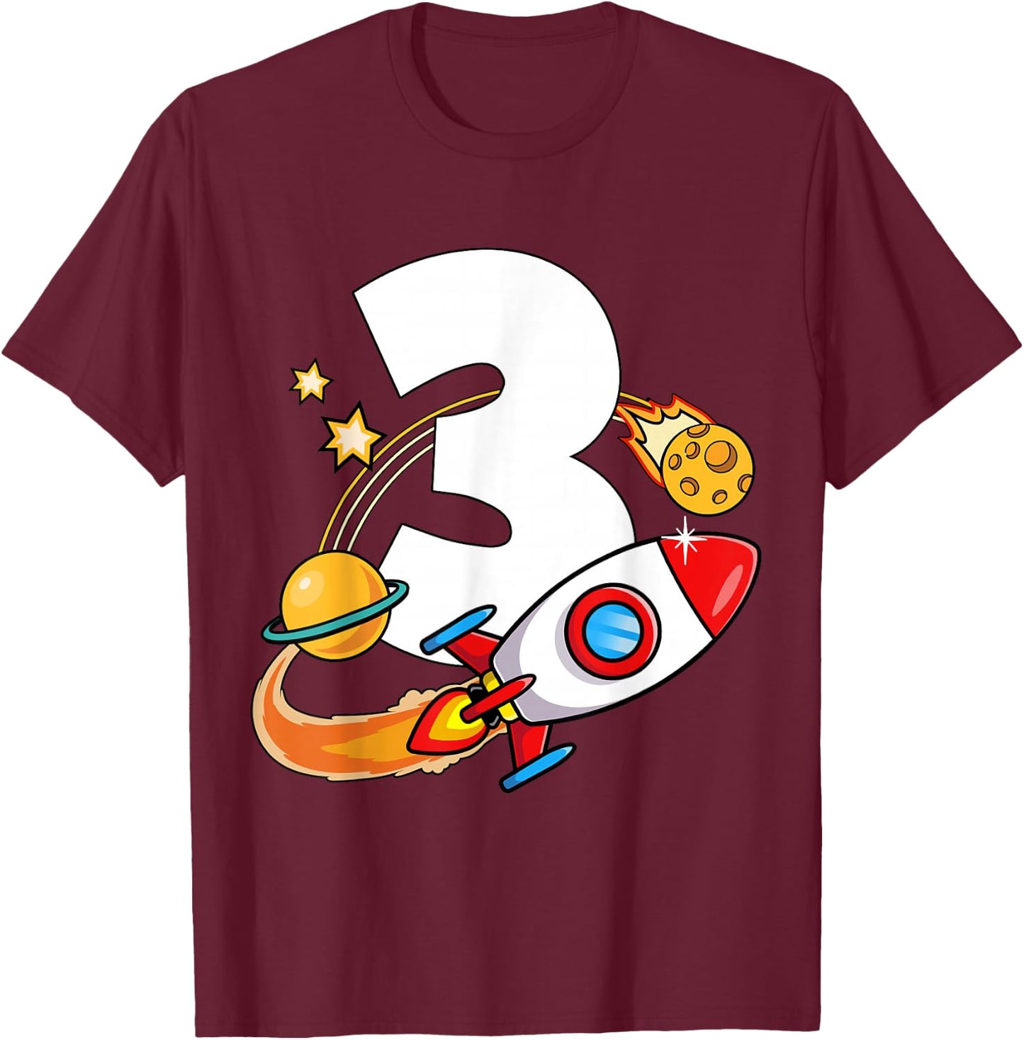 mb 3rd Birthday Rocket Ship Outer Space Universe Kids T-Shirt - T-Shirt | Maroon