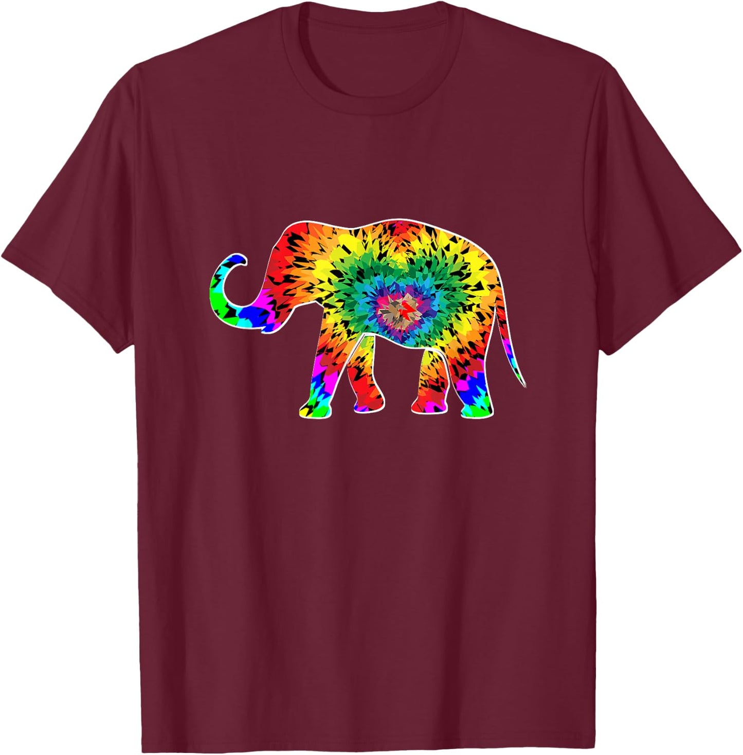 Tie Dye Elephant Hippie 70s Vintage Elephant Lover T-Shirt - T-Shirt | Maroon