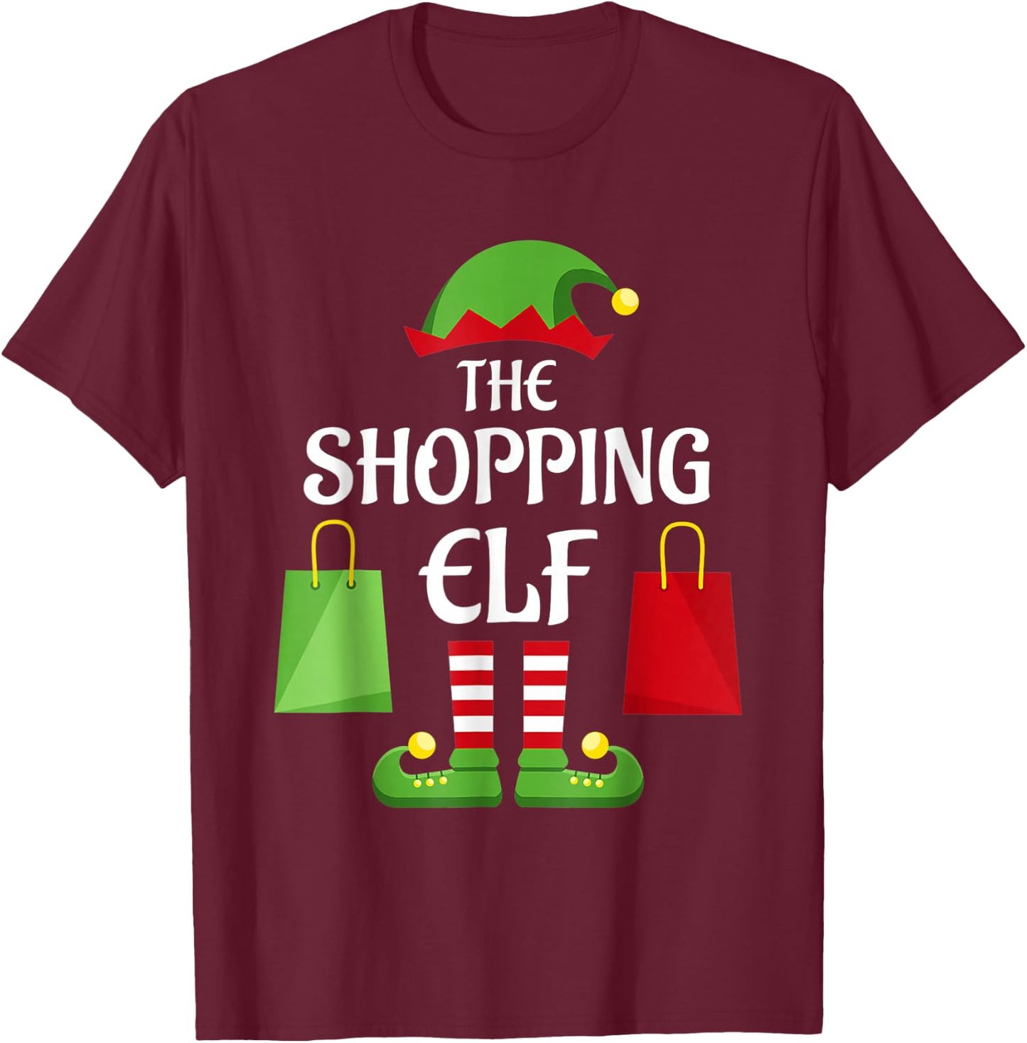 Shopping Elf Family Matching Group Christmas Shopper T-Shirt - T-Shirt | Maroon
