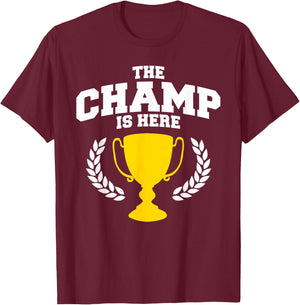 Miftees The Champ is Here Black Classic Fit Collarless Short Sleeve - Men's Small T-Shirt - T-Shirt | Maroon