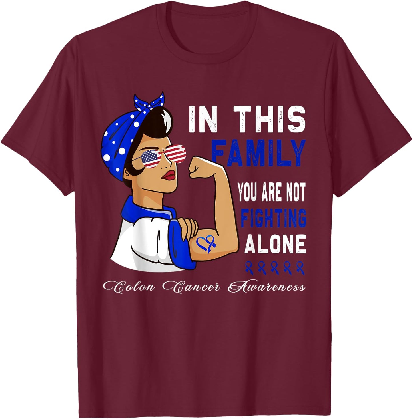 Blue Ribbon Fighter Family Women bandana Colon Cancer T-Shirt - T-Shirt | Maroon