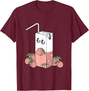 90s Japanese Aesthetic Peach Juice Can Aesthetic T-Shirt - T-Shirt | Maroon