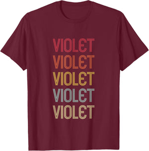 Violet Retro Wordmark Pattern Vintage Personalized 70s T-Shirt - T-Shirt | Maroon