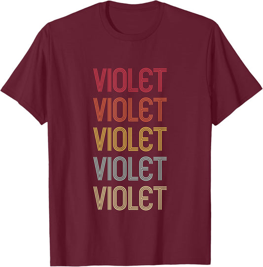 Violet Retro Wordmark Pattern Vintage Personalized 70s T-Shirt - T-Shirt | Maroon