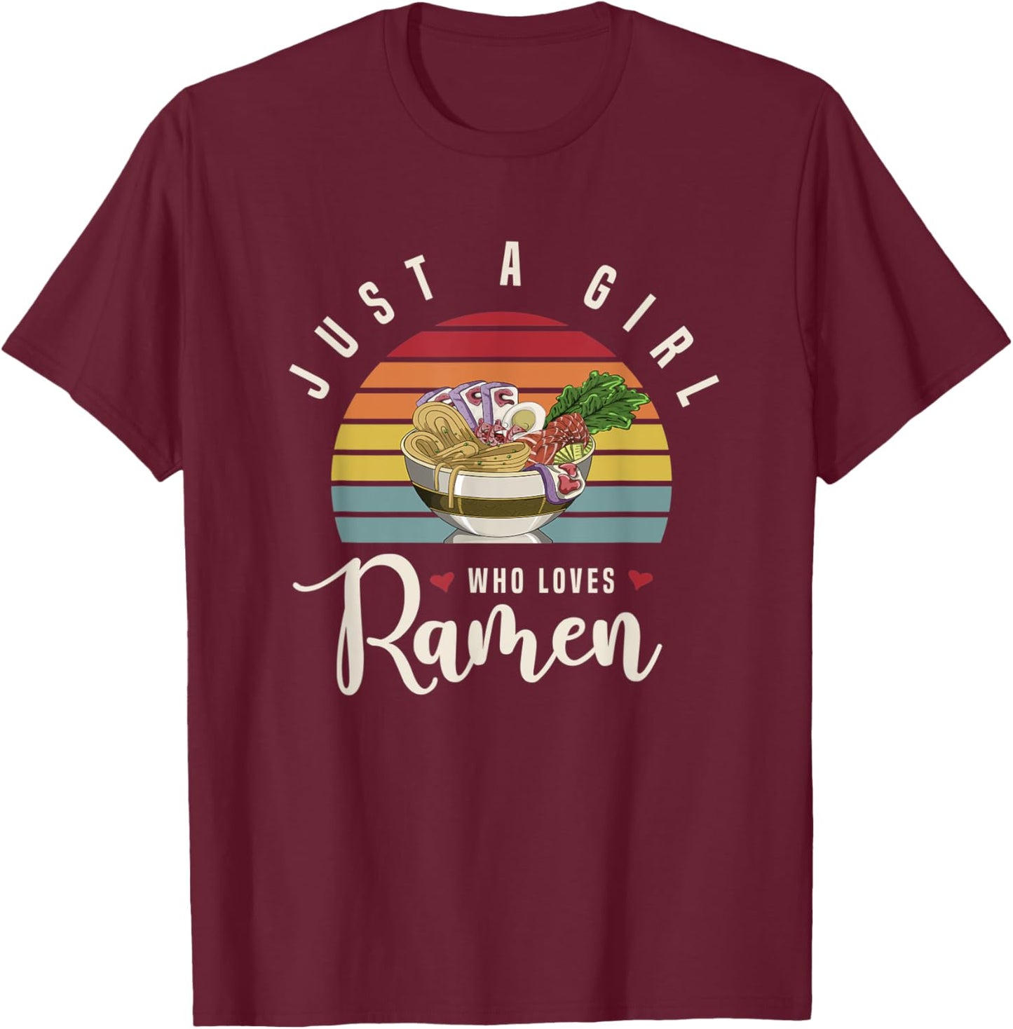 Women Girls Kids Kawaii Asian Food Noodles Gift Retro Ramen T-Shirt - T-Shirt | Maroon