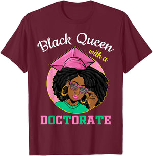 Black Queen With A Doctorate Degree Pink & Green Graduation T-Shirt - T-Shirt | Maroon