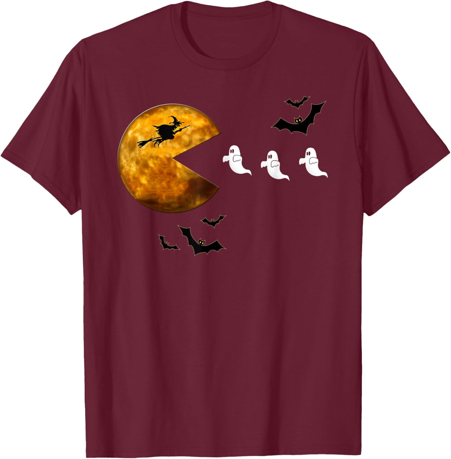 Funny Halloween Full Moon Eating Ghosts - Halloween T-Shirt - T-Shirt | Maroon