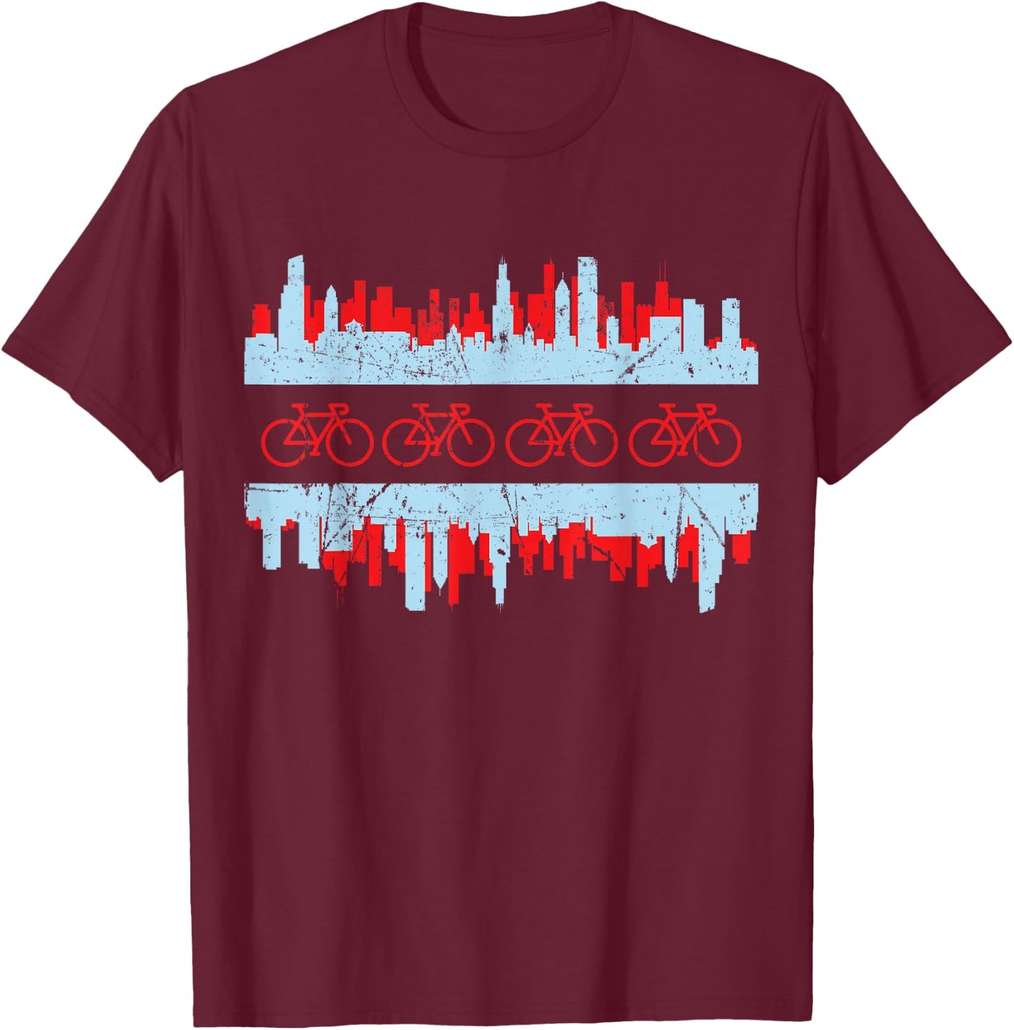 Chicago Cyclist Flag Skyline Cycling Bicycle Gift T-Shirt - T-Shirt | Maroon