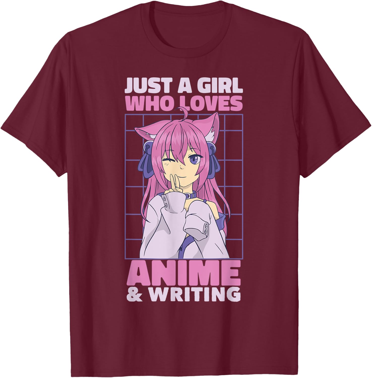 Just A Girl Who Loves Anime | Cute Anime and Writing T-Shirt - T-Shirt | Maroon