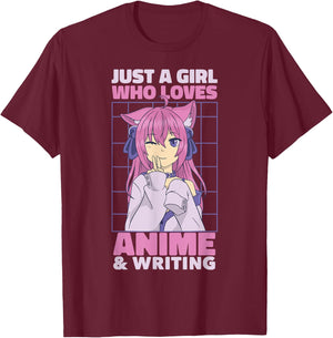 Just A Girl Who Loves Anime | Cute Anime and Writing T-Shirt - T-Shirt | Maroon