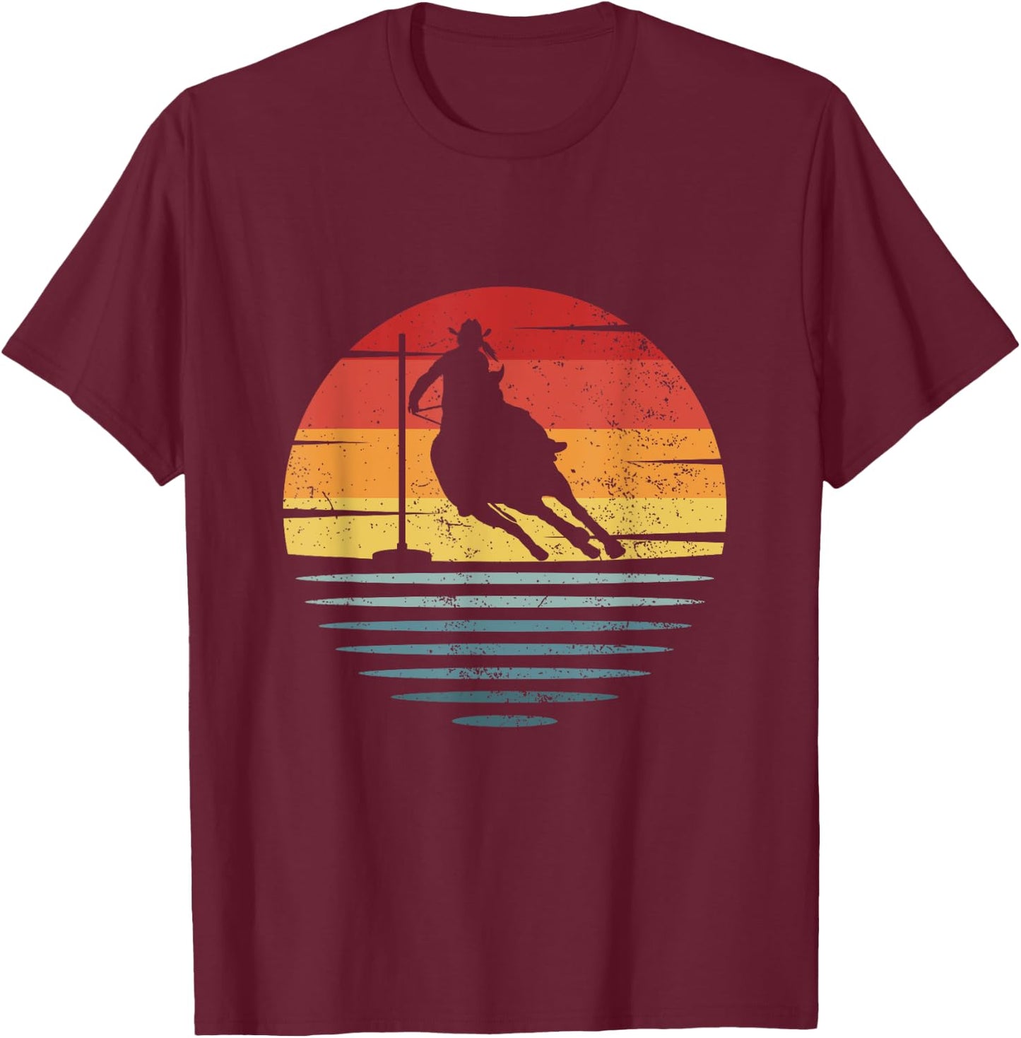 Retro Cowgirl Riding Horse Silhouette Rodeo Pole Bending T-Shirt - T-Shirt | Maroon