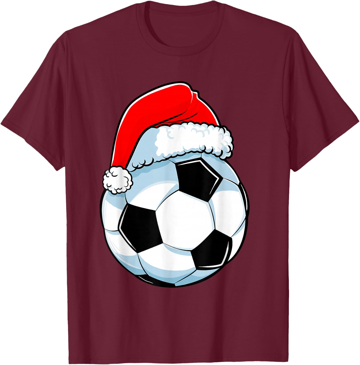Soccer Christmas Funny Santa Hat Ball Sports Men Kids Boys T-Shirt - T-Shirt | Maroon