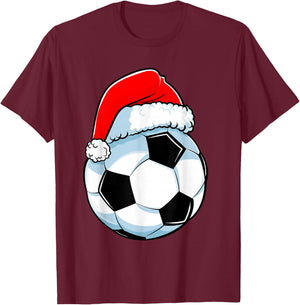 Soccer Christmas Funny Santa Hat Ball Sports Men Kids Boys T-Shirt - T-Shirt | Maroon
