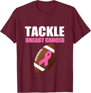 Football Breast Cancer Awareness Pink Ribbon for Boys Girls T-Shirt - T-Shirt | Maroon