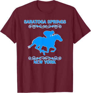 Saratoga Springs Upstate New York Horse Racing Jockey T-Shirt - T-Shirt | Maroon