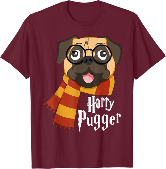 YO MINUS Harry Pugger Funny Pug Owner Wizard Lover T-Shirt - T-Shirt | Maroon