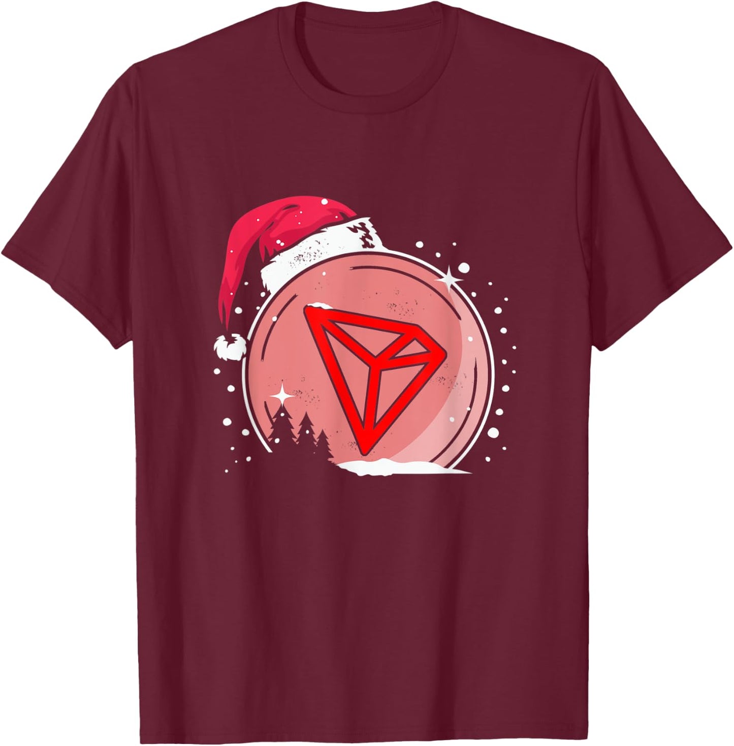 Christmas Santa Hat Tron Hodl TRX Crypto Currency Coin T-Shirt - T-Shirt | Maroon