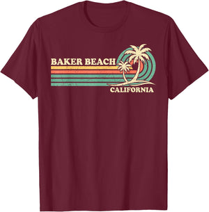 Vintage Retro Summer Vacation California Baker Beach T-Shirt - T-Shirt | Maroon