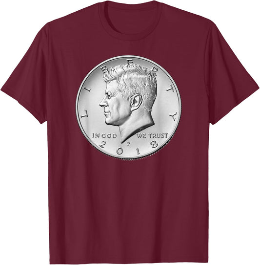 USA 2018 JFK President Half Dollar Shirt -John F Kennedy JFK T-Shirt - T-Shirt | Maroon