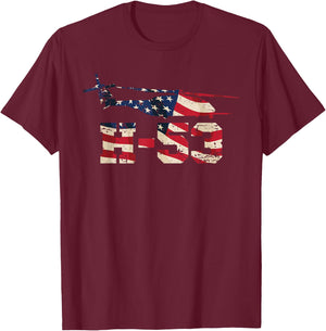 American H-53 Helicopter with USA Flag Overlay Distressed T-Shirt - T-Shirt | Maroon