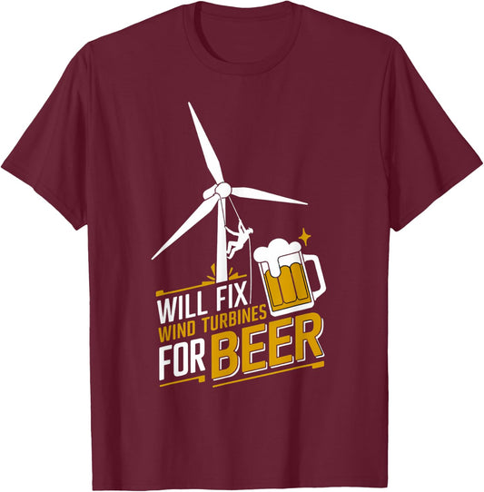 Fix Turbines Beer Windmill Engineer Tech Fan Wind Turbine T-Shirt - T-Shirt | Maroon