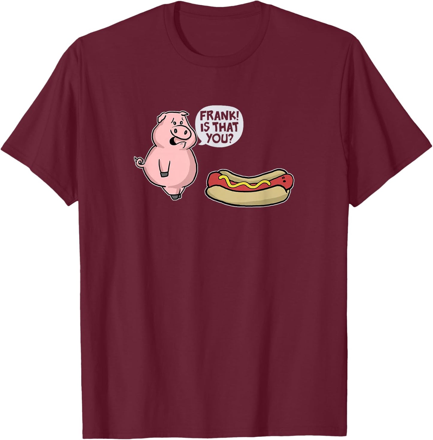 Trendy Apparel -Adults Casual Graphic Black Small Pig And Hot Dog Funny Cartoon T-Shirt - T-Shirt | Maroon
