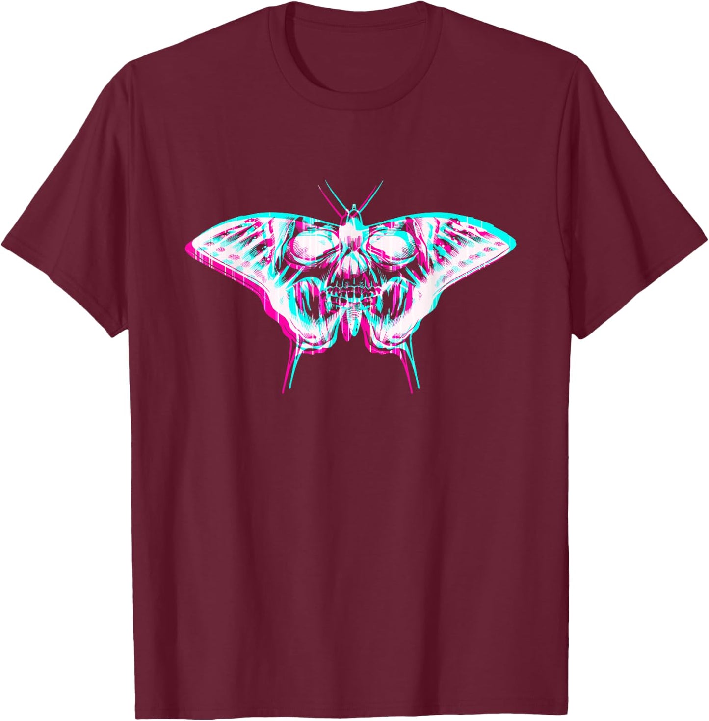 Aesthetic Pastel Goth Butterfly Skull Glitch T-Shirt - T-Shirt | Maroon