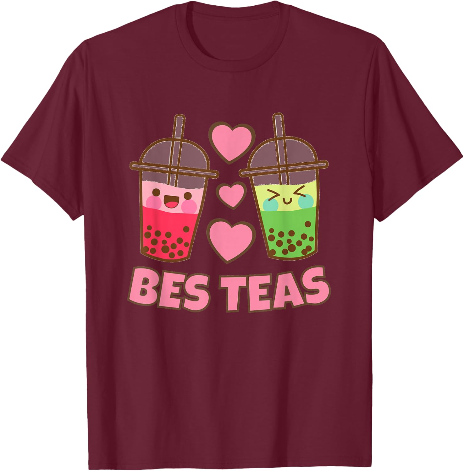 BES Teas Besties Cute Kawaii Bubble Tea Boba Best Friend Small T-Shirt - T-Shirt | Maroon