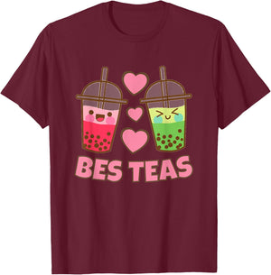 BES Teas Besties Cute Kawaii Bubble Tea Boba Best Friend Small T-Shirt - T-Shirt | Maroon
