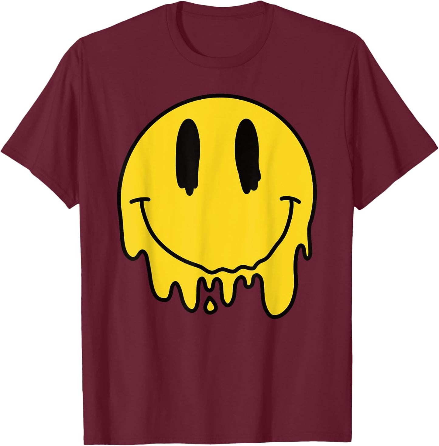 Melting Yellow Smile Funny Smiling Melted Dripping Face Cute T-Shirt - T-Shirt | Maroon