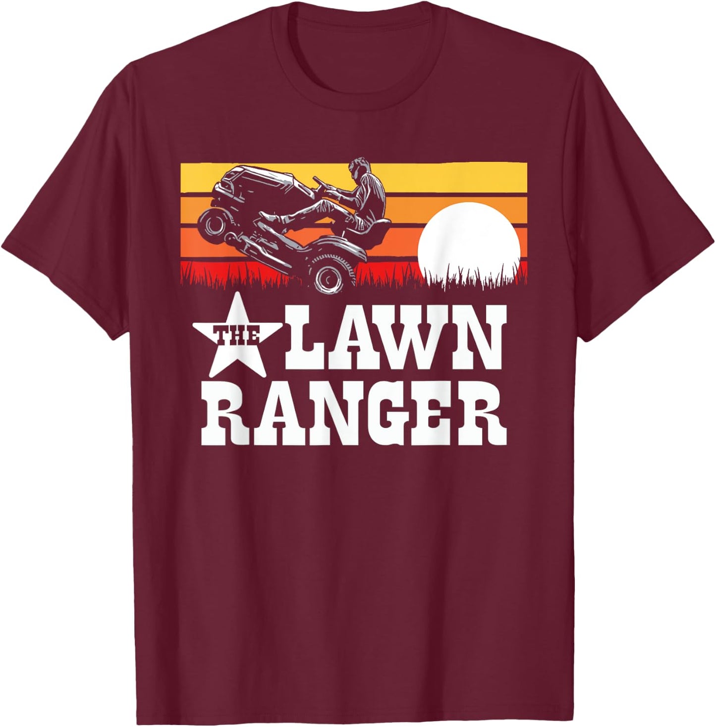 The Lawn Ranger Riding Lawn Mower Wheelie Funny Vintage T-Shirt - T-Shirt | Maroon