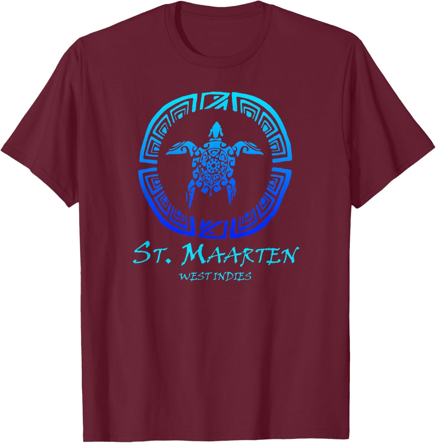 St. Maarten, West Indies Vintage Tribal Turtle Vacation T-Shirt - T-Shirt | Maroon