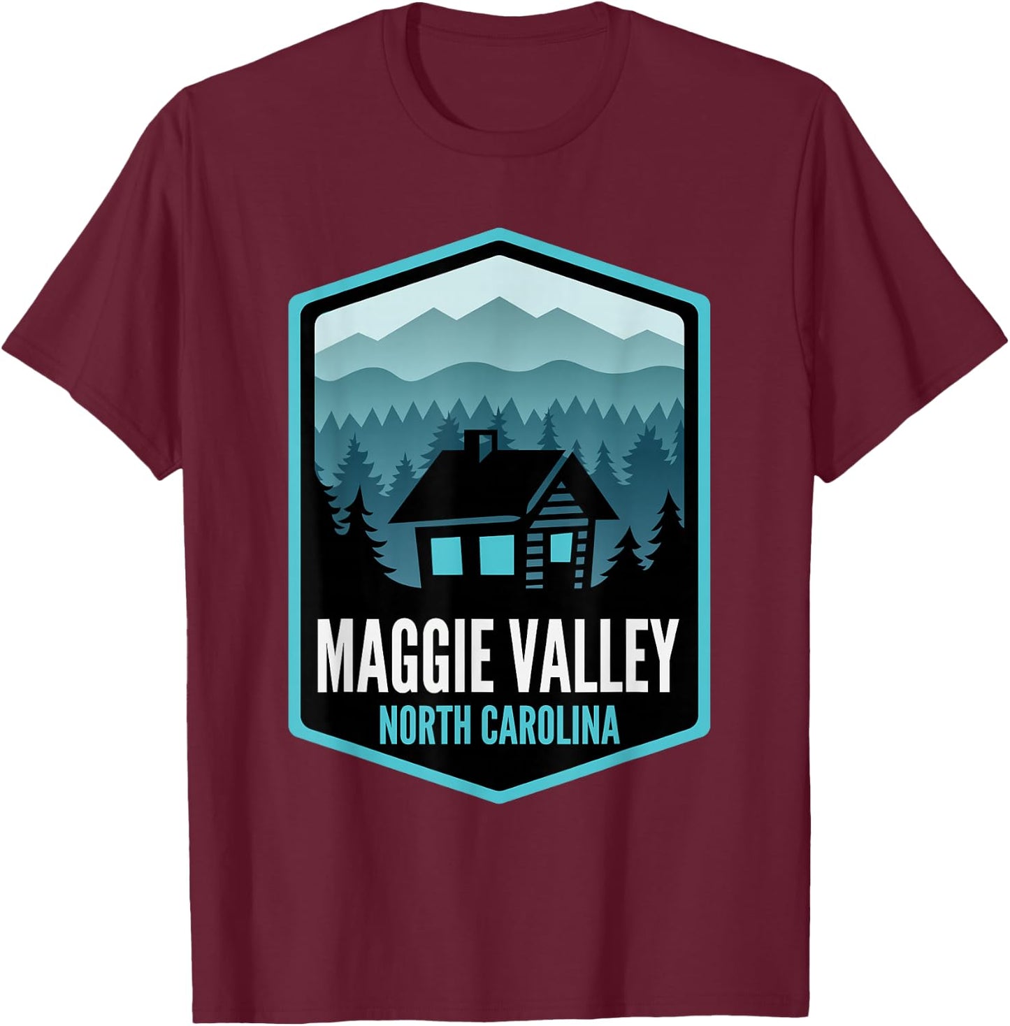 Maggie Valley North Carolina Cabin T-Shirt - T-Shirt | Maroon