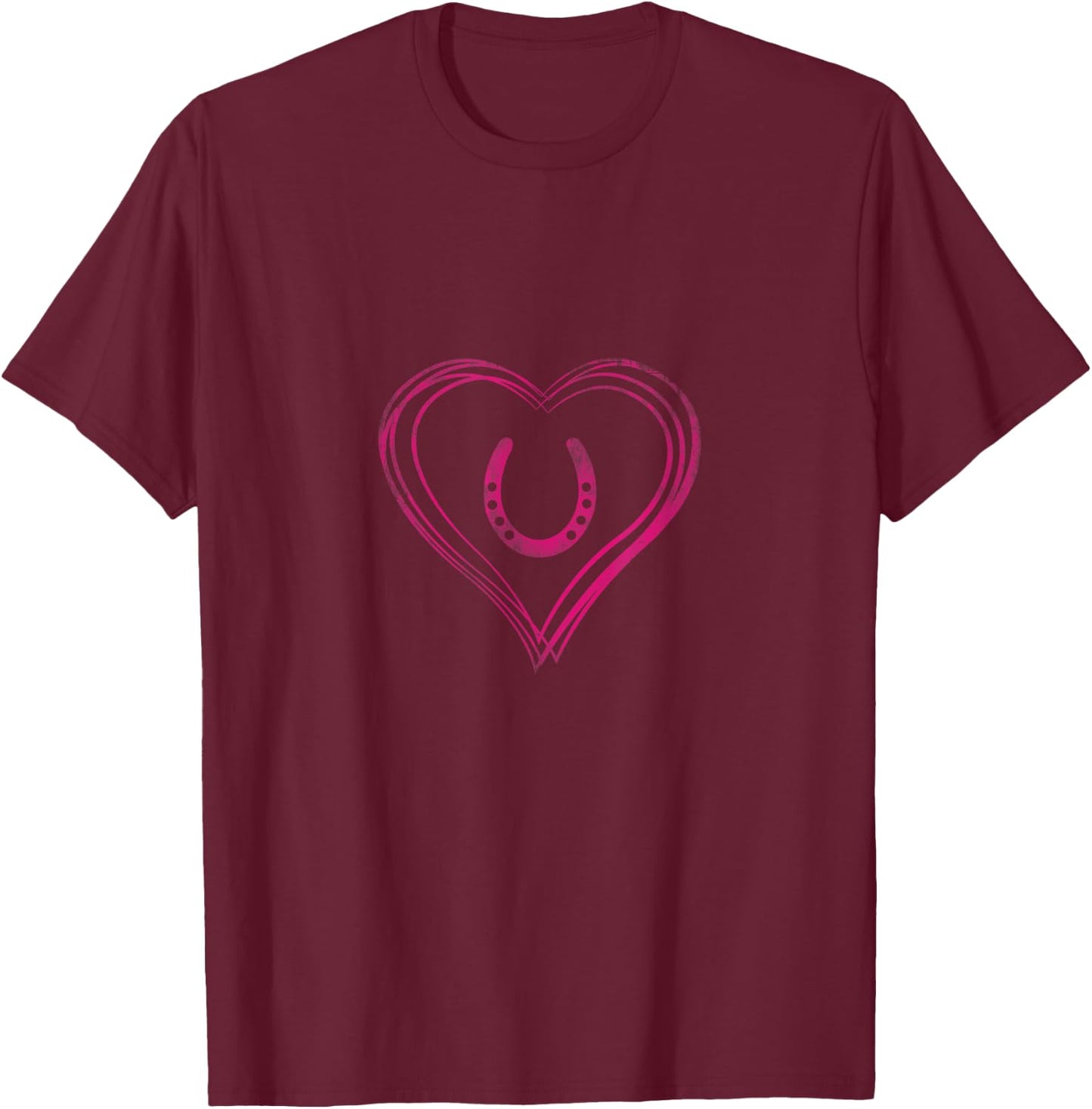A Heart with Pink Horseshoe for Horses T-Shirt - T-Shirt | Maroon