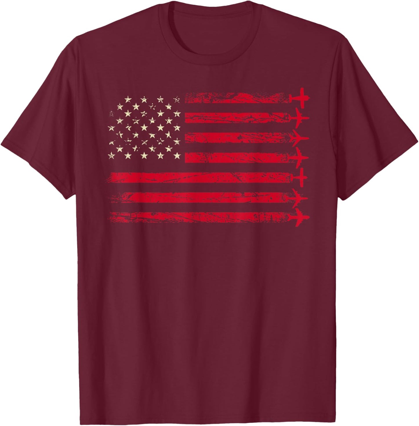 Aircraft American Flag Airplane Pilot 4th of July Aviation Kids Men T-Shirt - T-Shirt | Maroon