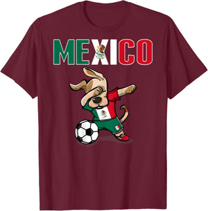 Dabbing Dog Mexico Soccer Lover Jersey Mexican Flag Football Women Kids T-Shirt - T-Shirt | Maroon