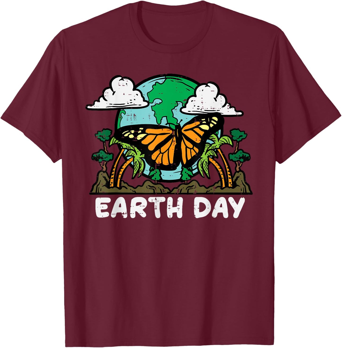 Earth Day Monarch Butterfly Cute Environment Men Women Kids T-Shirt - T-Shirt | Maroon