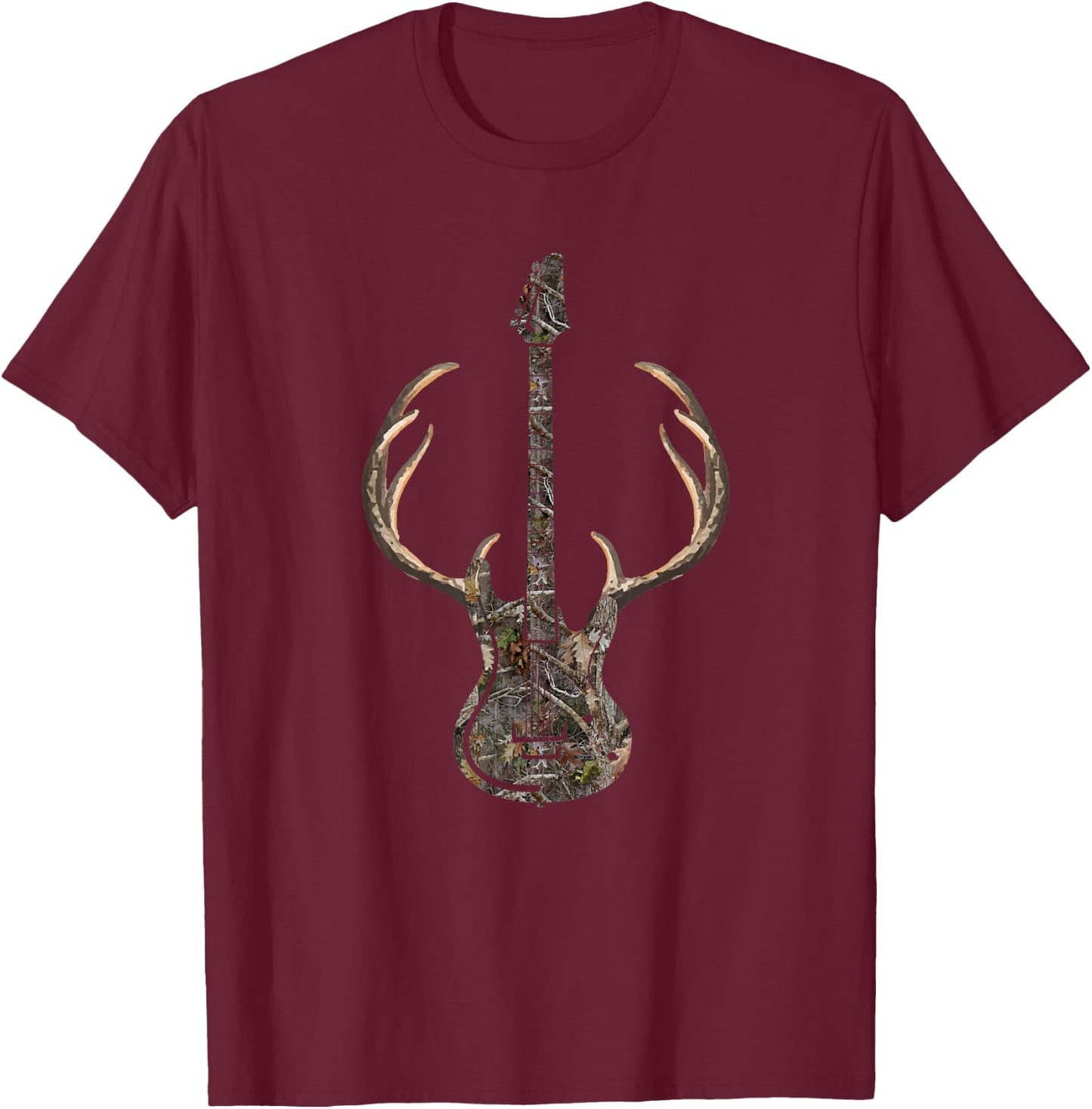 Camouflage Deer Guitar Hunting T-Shirt - T-Shirt | Maroon
