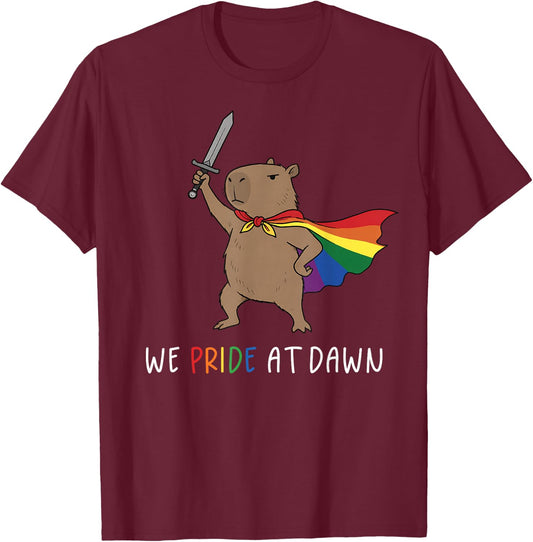 We Pride At Dawn Funny Capybara LGBTQ Ally Support Gay Pride T-Shirt - T-Shirt | Maroon