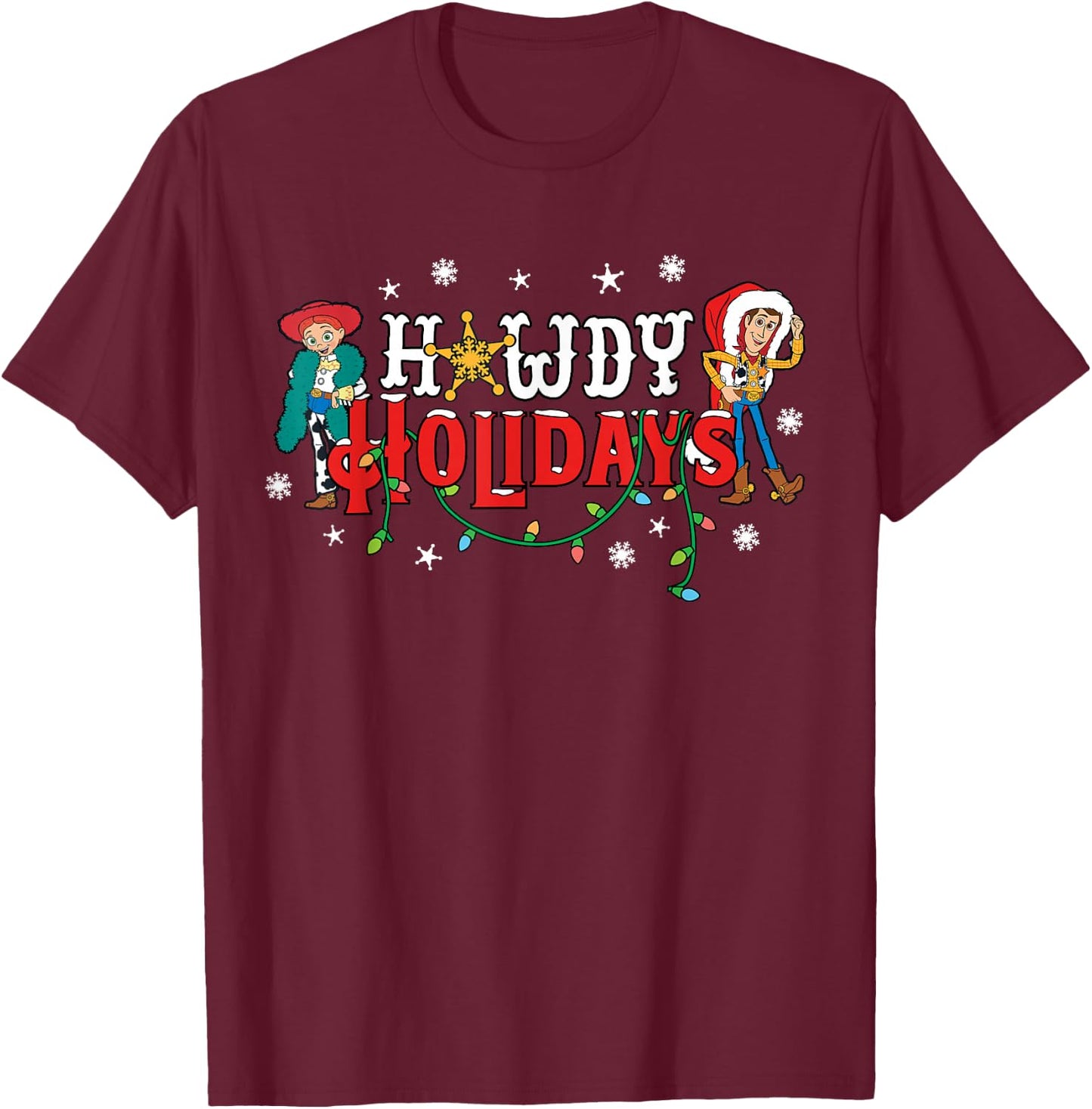Disney and Pixar's Toy Story Howdy Holidays Woody & Jessie T-Shirt - T-Shirt | Maroon