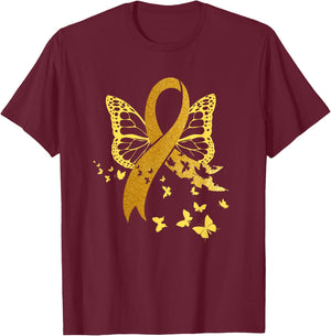 Childhood Cancer Awareness Gold Ribbon Butterfly Fighter T-Shirt - T-Shirt | Maroon