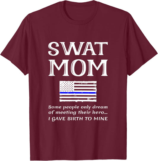 Proud SWAT Mom Special Forces Mother US Flag Thin Blue Line T-Shirt - T-Shirt | Maroon