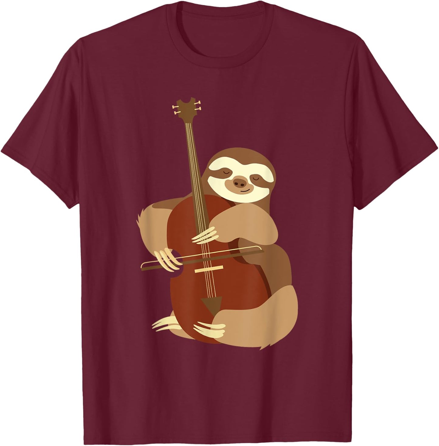 Sloth Cello Player Cellist Musician Classical Music T-Shirt - T-Shirt | Maroon