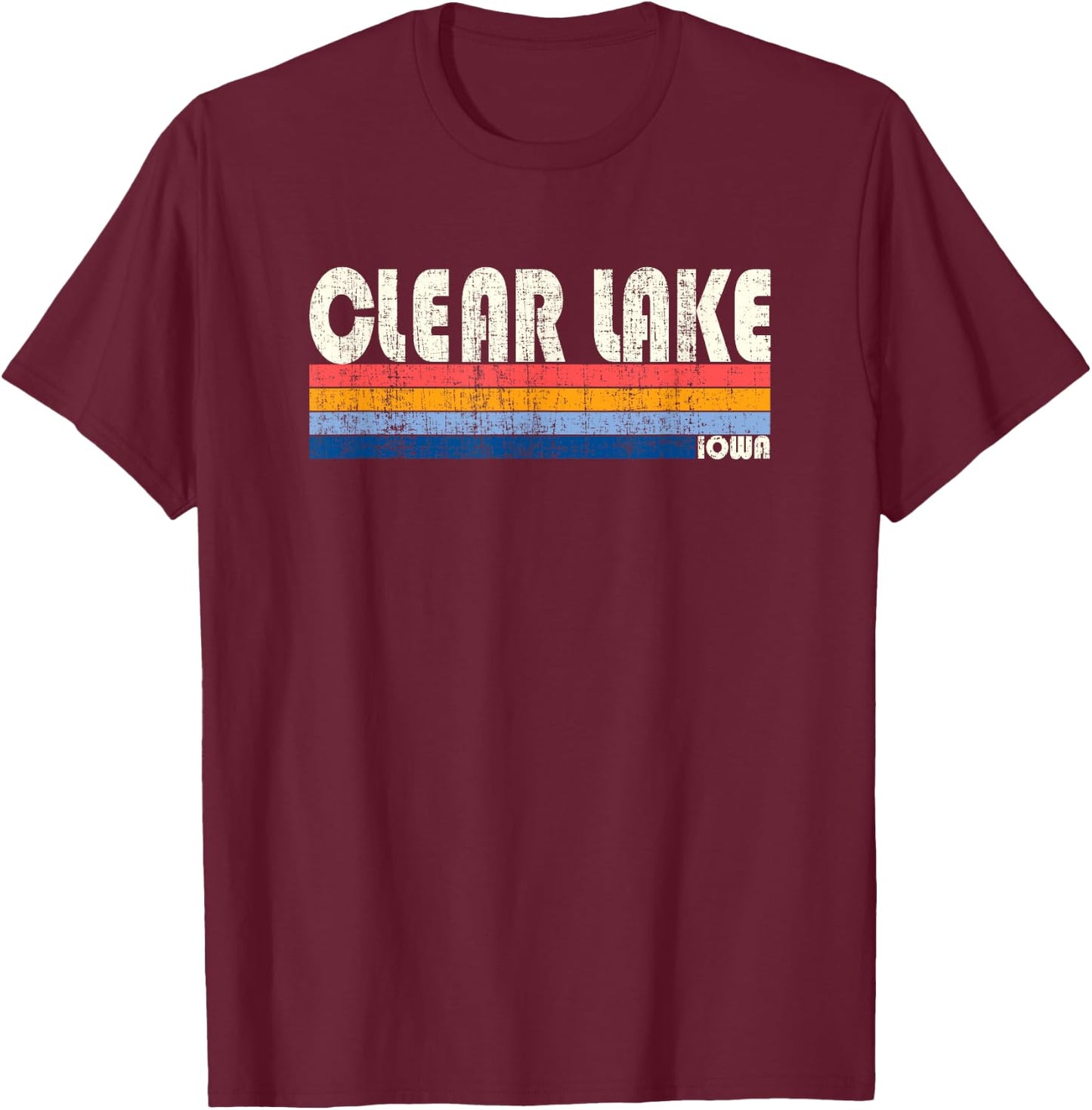 Retro Vintage 70s 80s Style Clear Lake, Iowa T-Shirt - T-Shirt | Maroon