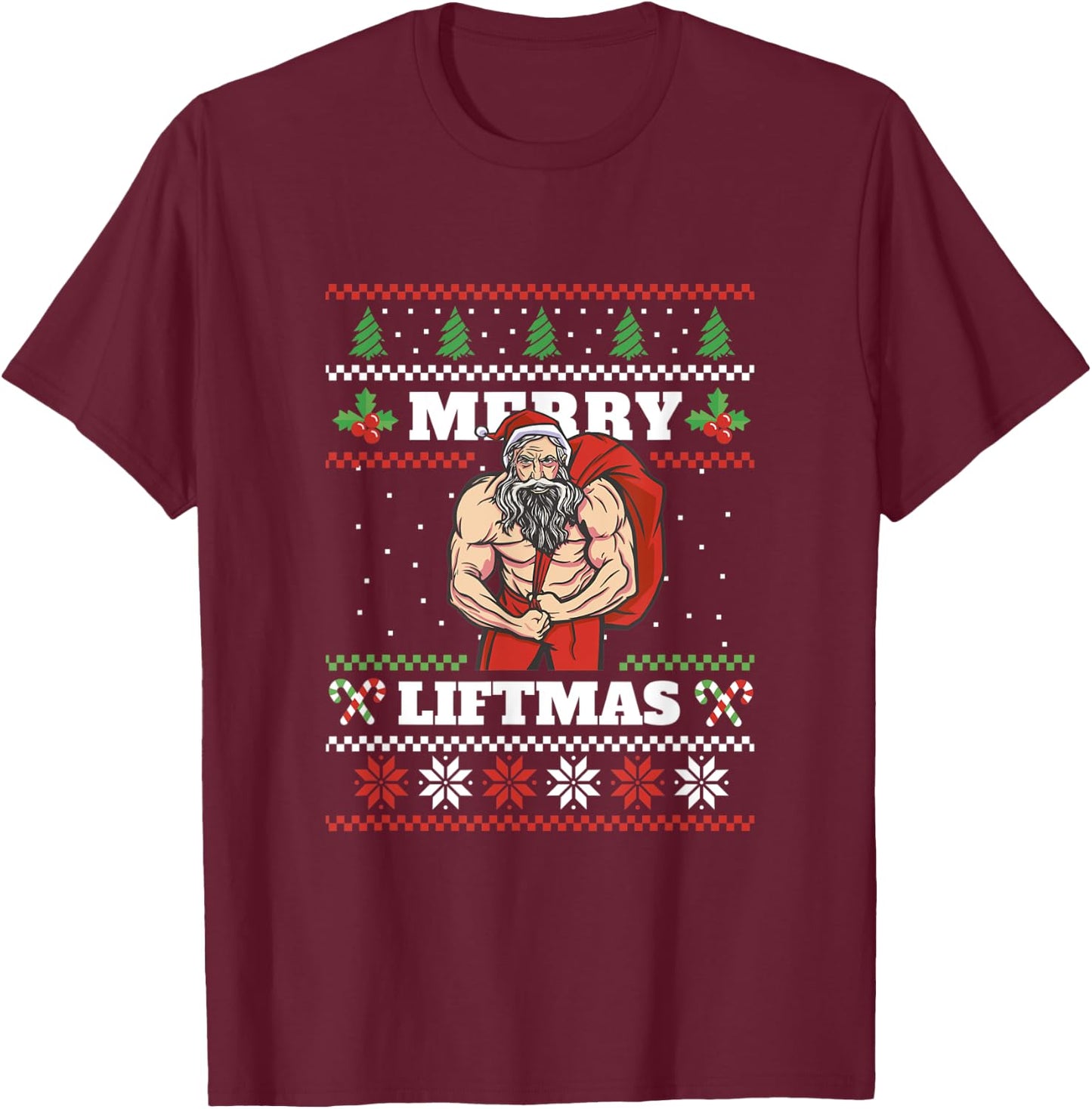 Merry Liftmas Ugly Sweater Christmas Fitness Shirt T-Shirt - T-Shirt | Maroon