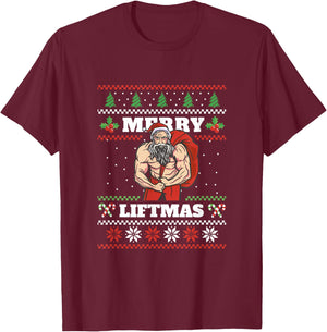 Merry Liftmas Ugly Sweater Christmas Fitness Shirt T-Shirt - T-Shirt | Maroon
