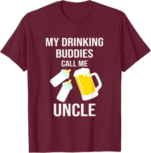 Uncle of Twins Drinking Buddies Twin Nephew Niece T-Shirt - T-Shirt | Maroon