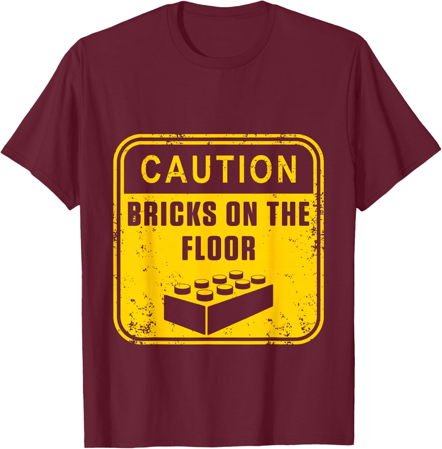 Caution Bricks On Floor Master Building Blocks T-Shirt - T-Shirt | Maroon