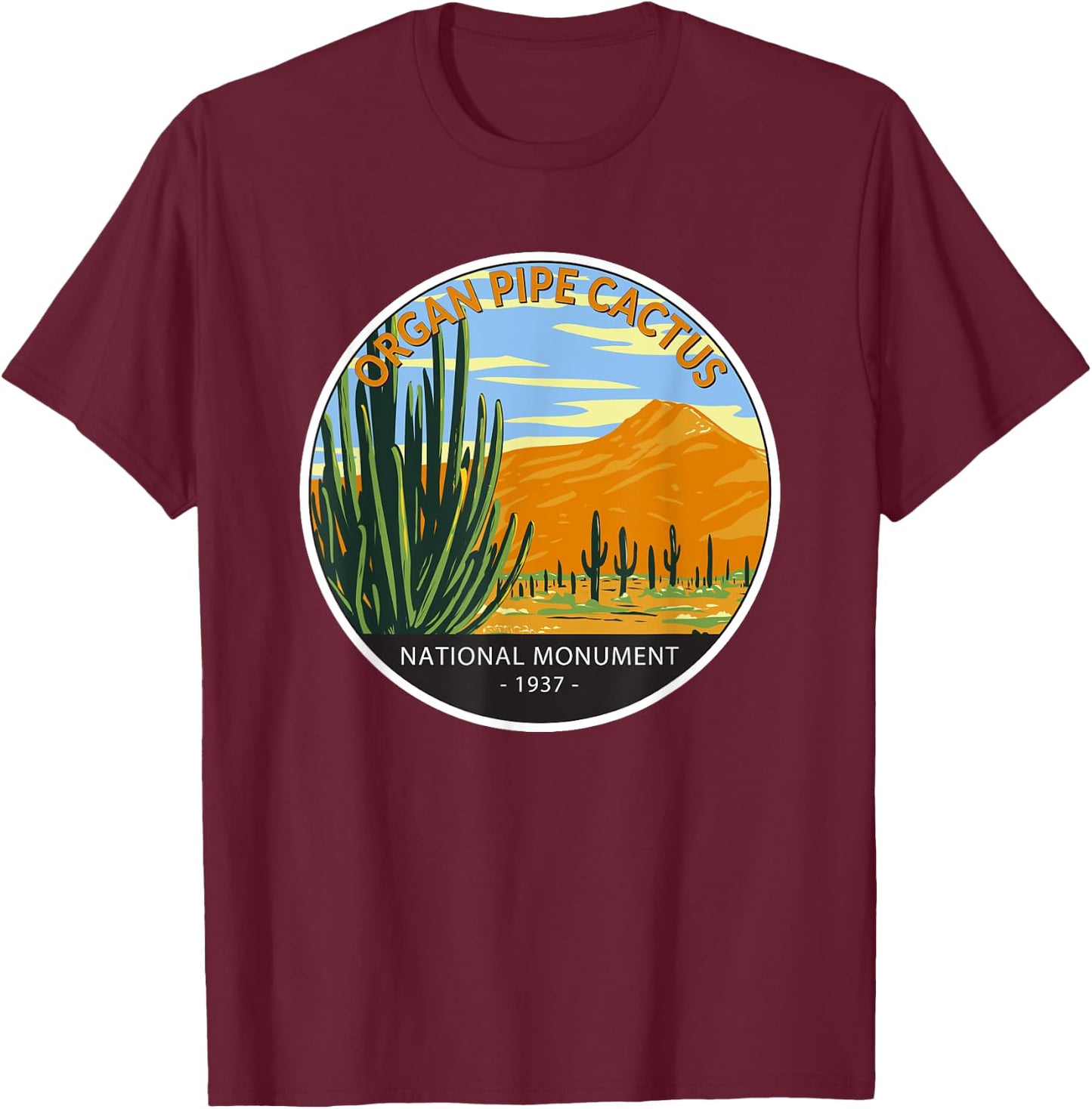 Organ Pipe Cactus National Monument Arizona Vintage Circle T-Shirt - T-Shirt | Maroon